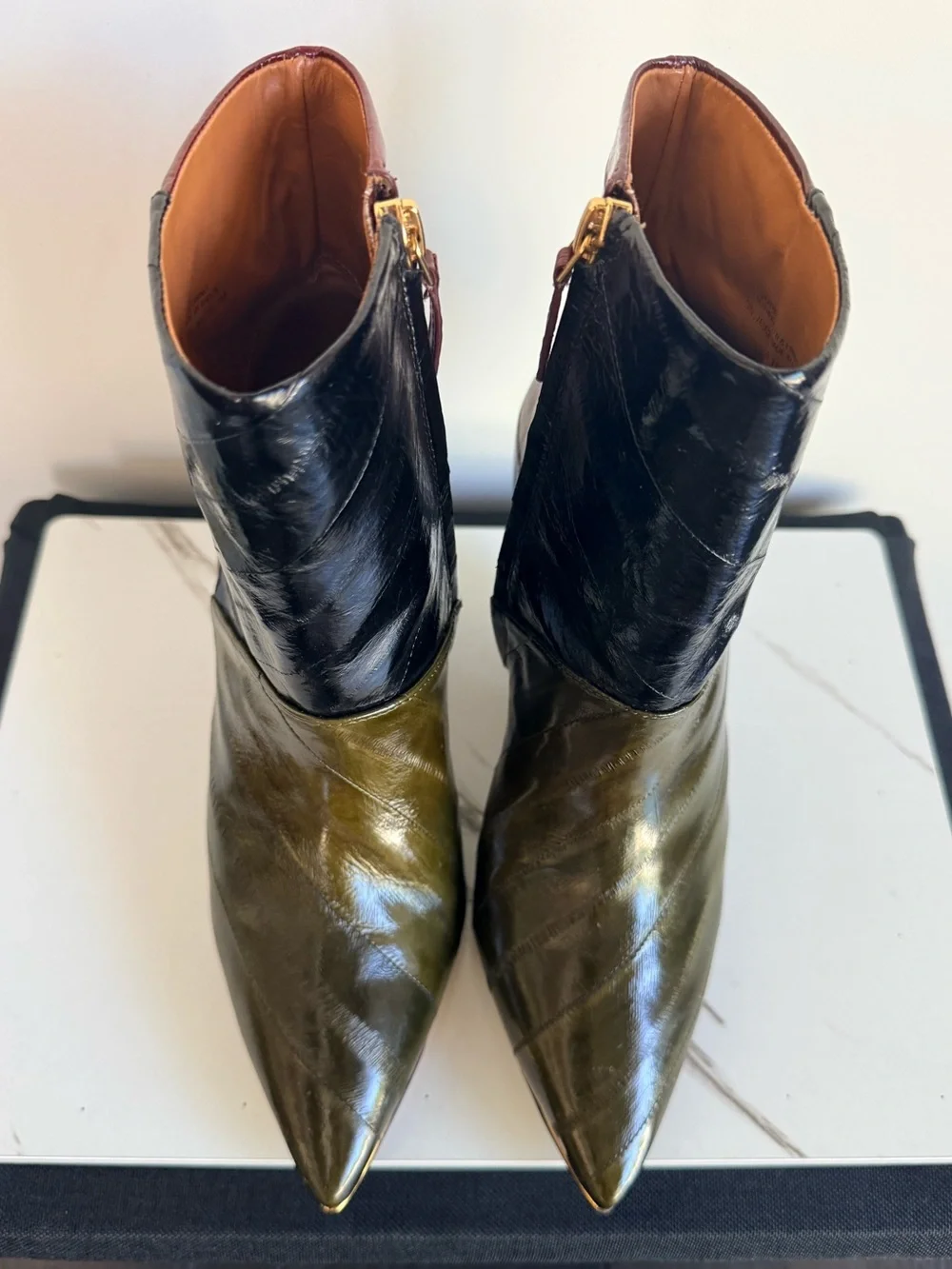 Tory Burch Lila Eel Zip-Up Ankle Boots — Size 7M